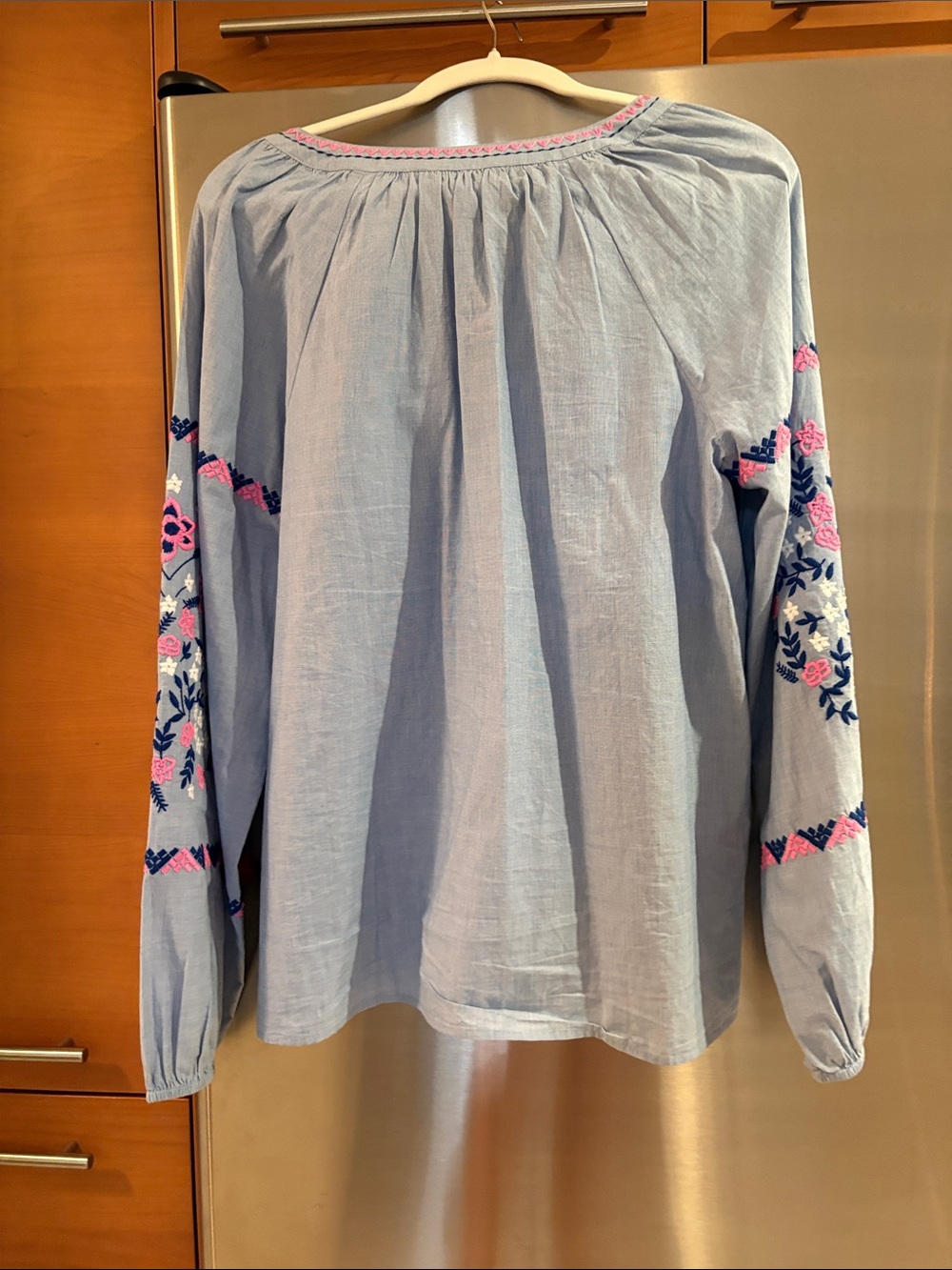Lilly Pulitzer Light Blue Embroidered Peasant Blouse with Tassels - Picture 3 of 3